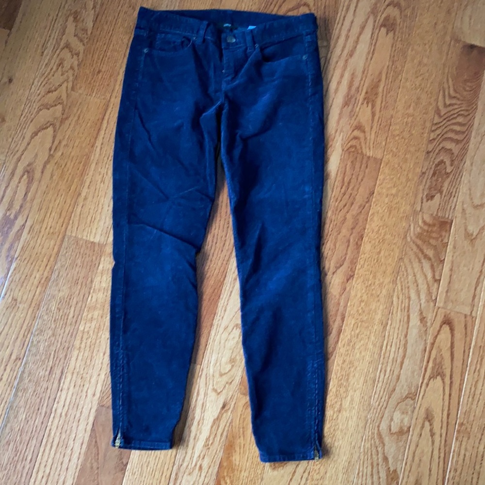 Navy Blue corduroys skinny ankle zip ankle jcrew pants